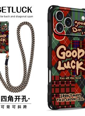 原创红绿格子适用华为pura80苹果17promax手机壳创意小众iphone16plus新款挂绳mate70斜挎背带14pro防摔个性