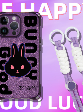 适用苹果14手机壳新款2024女款带挂绳13紫色iphone15promax斜跨可背小众12pro背带ins风16pro原创卡通xr兔子