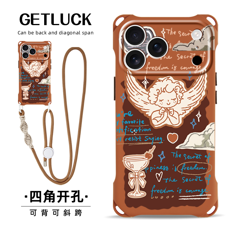 原创许愿天使适用苹果17promax手机壳创意新款13手提背带iphone16plus小众卡通斜挎挂绳15pro潮流个性全包14