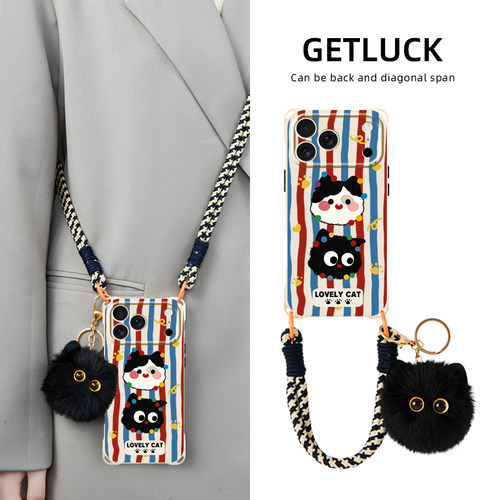 适用苹果15promax华为p70ultra创意ins手机壳14plus斜挎17手提mate60pro卡通潮流iphone16小众xr/xsmax挂件50