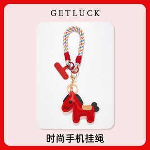 getluck马上有钱红色挂件手绳手机壳挂绳防丢手提挂脖钥匙扣斜挎新款手机链挂饰女时尚新年高级带贴片本命年