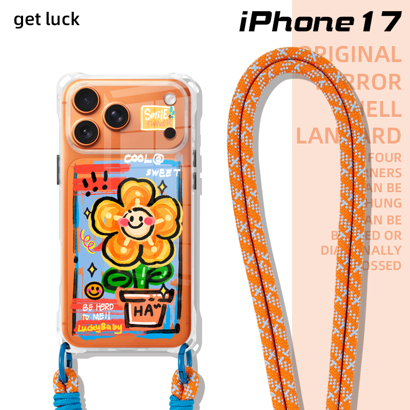 原创微笑幸运花适用华为pura80苹果17promax手机壳创意新款iphone15pro斜挎挂绳mate70小众卡通16plus透明14