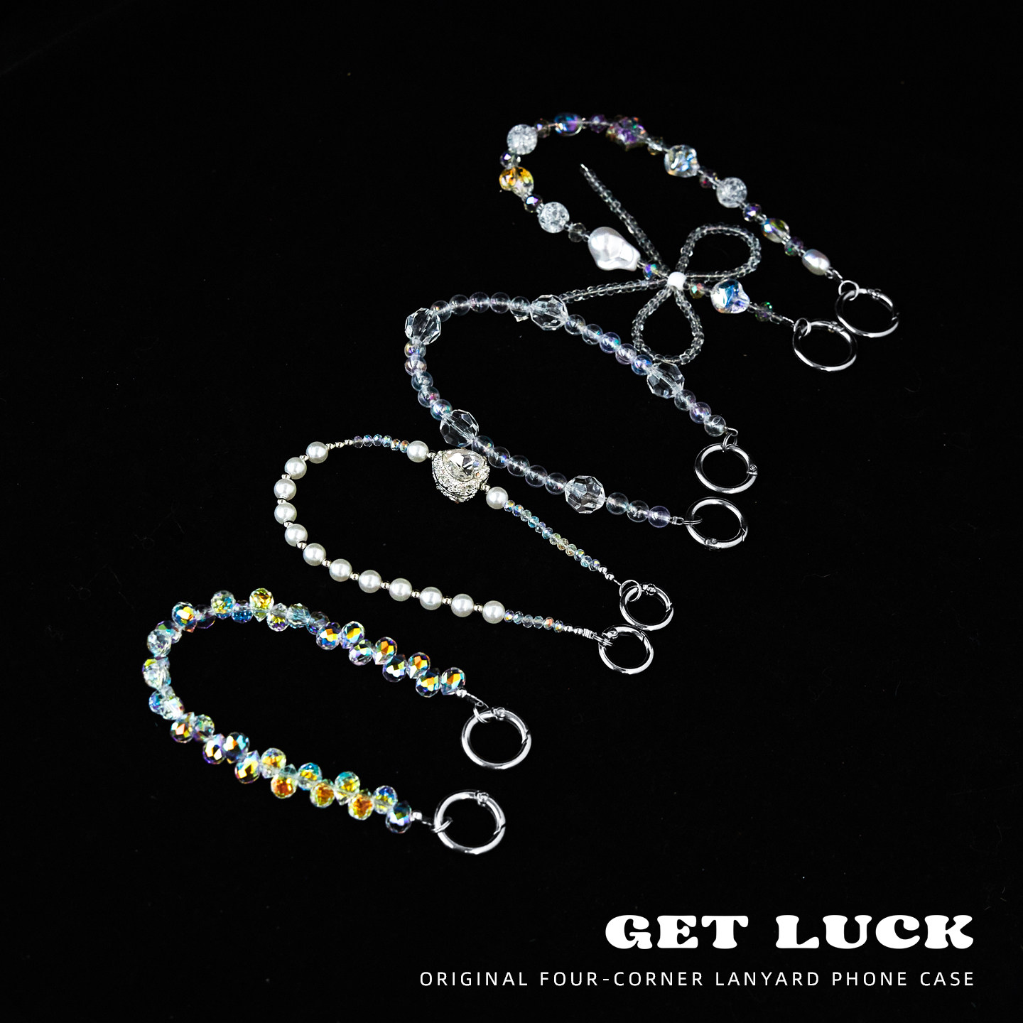GETLUCK创意四角挂绳手机链幻彩网红串珠透明链条小众设计感挂饰可当手链百搭高级感手机壳配饰防丢可背斜挎