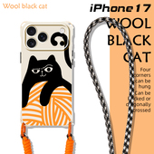 适用iphone17promax手机壳斜挎背带潮流16挂绳高级苹果13pro可背挂脖14红色15硅胶xr原创猫咪12卡通xs小众