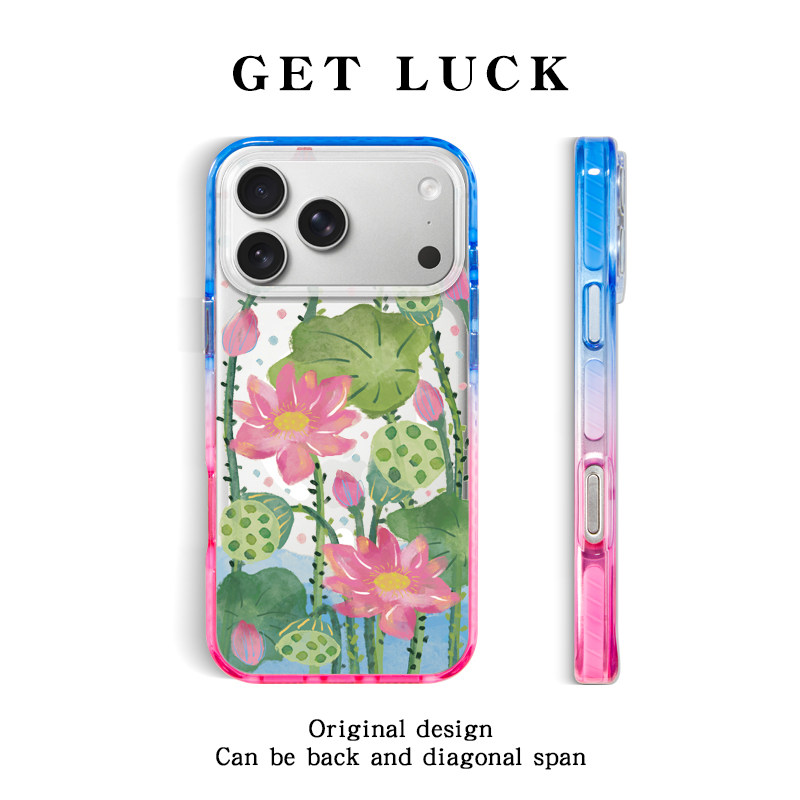 原创夏日莲蓬记适用iphone16promax手机壳挂绳手提创意磁吸渐变15时尚潮流简约小众苹果17pro斜挎背带防摔