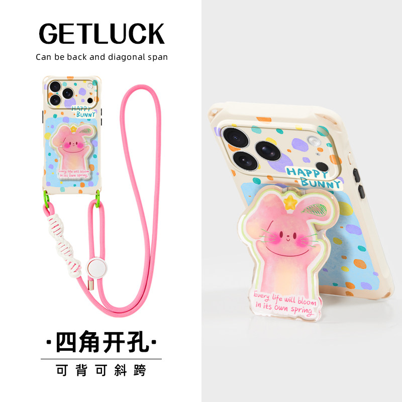 原创波点许愿兔适用iphone18promax华为mate80手机壳卡通可爱pura90小众个性苹果17pro挂绳背带16plus防摔图片