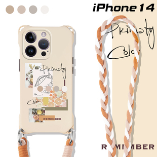 适用苹果13手机壳斜挎可背新款14promax棕色绳子iPhone12背带镜头全包11ins带挂绳女xs max原创小众16气质15