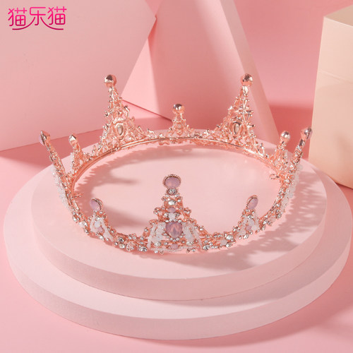 粉色皇冠生日公主风圆形水晶发饰