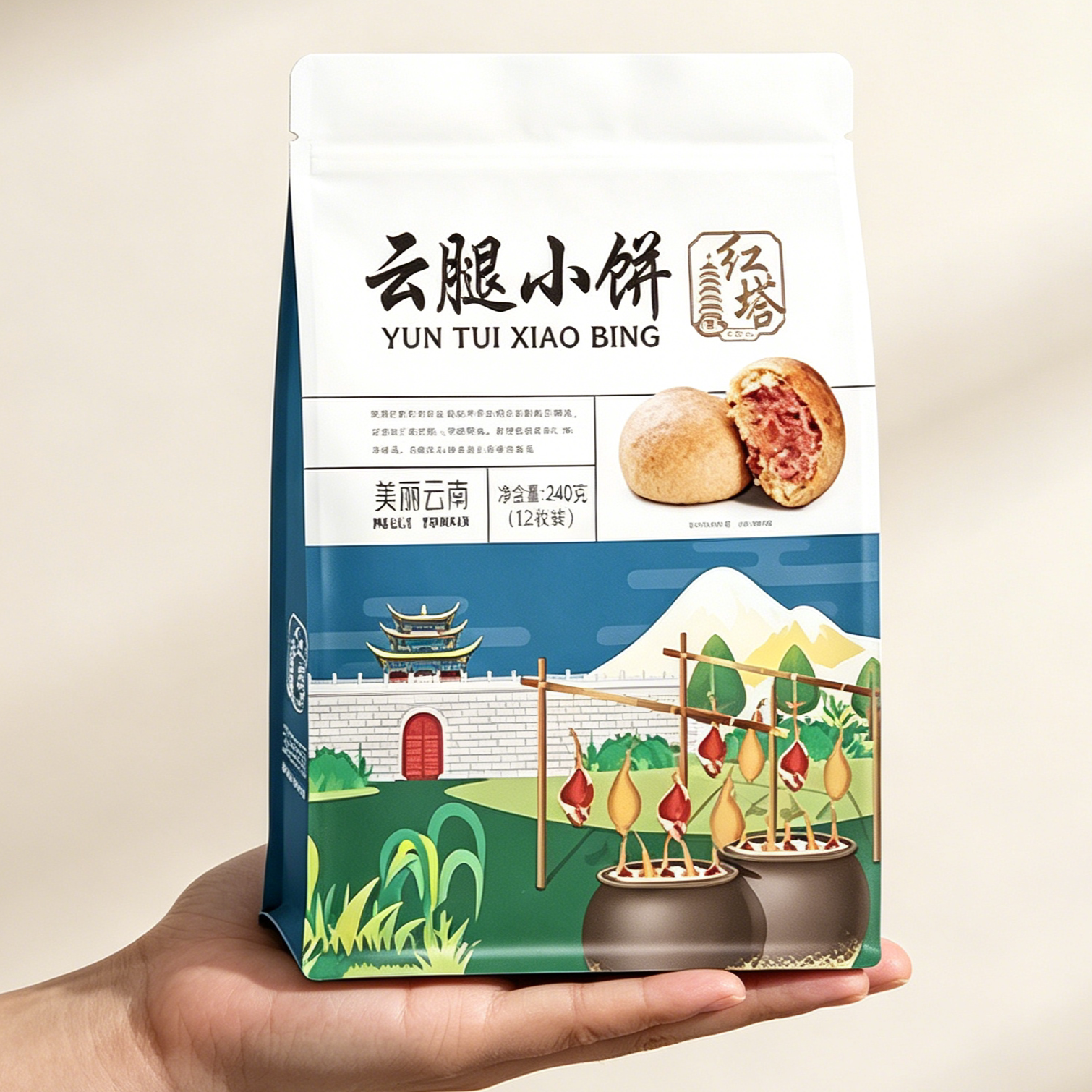 红塔云腿小饼原味酥皮木糖醇月饼礼袋云南特产宣威火腿蛋黄小月饼