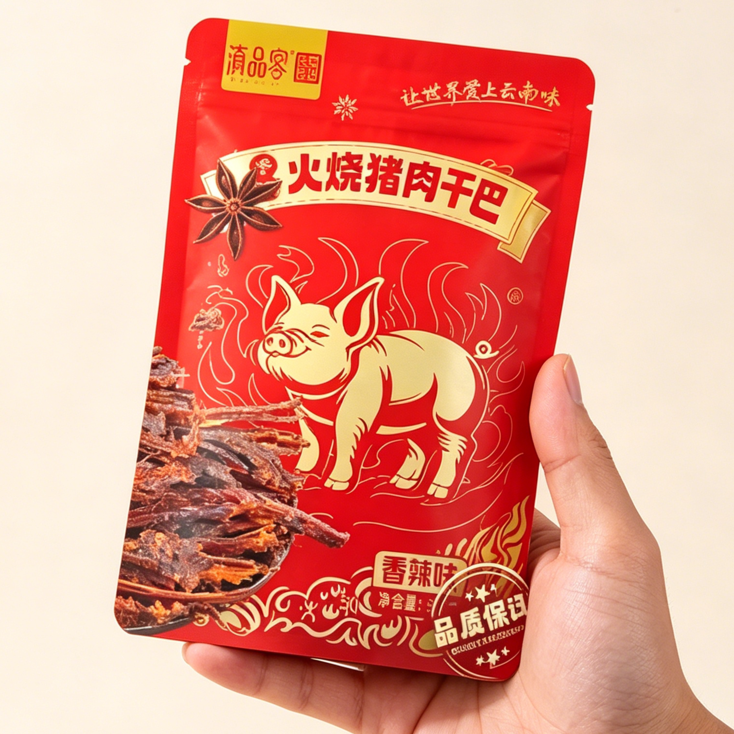 滇品客云南火烧猪干巴香辣风干手撕猪肉条五香解馋肉类休闲零食