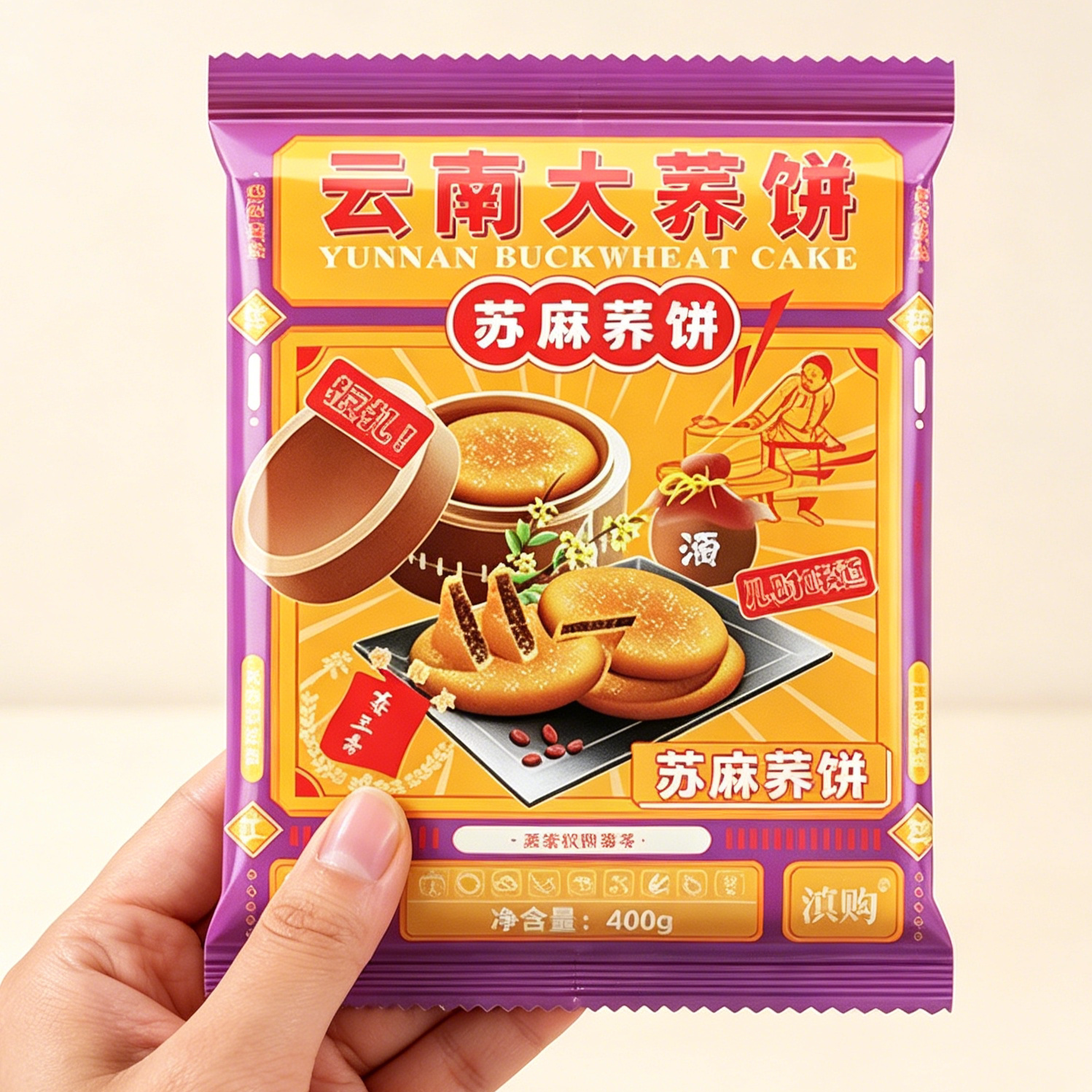 滇品客云南特产大荞饼荞三香荞麦粑粑五仁豆沙馅糕点点心大荞饼