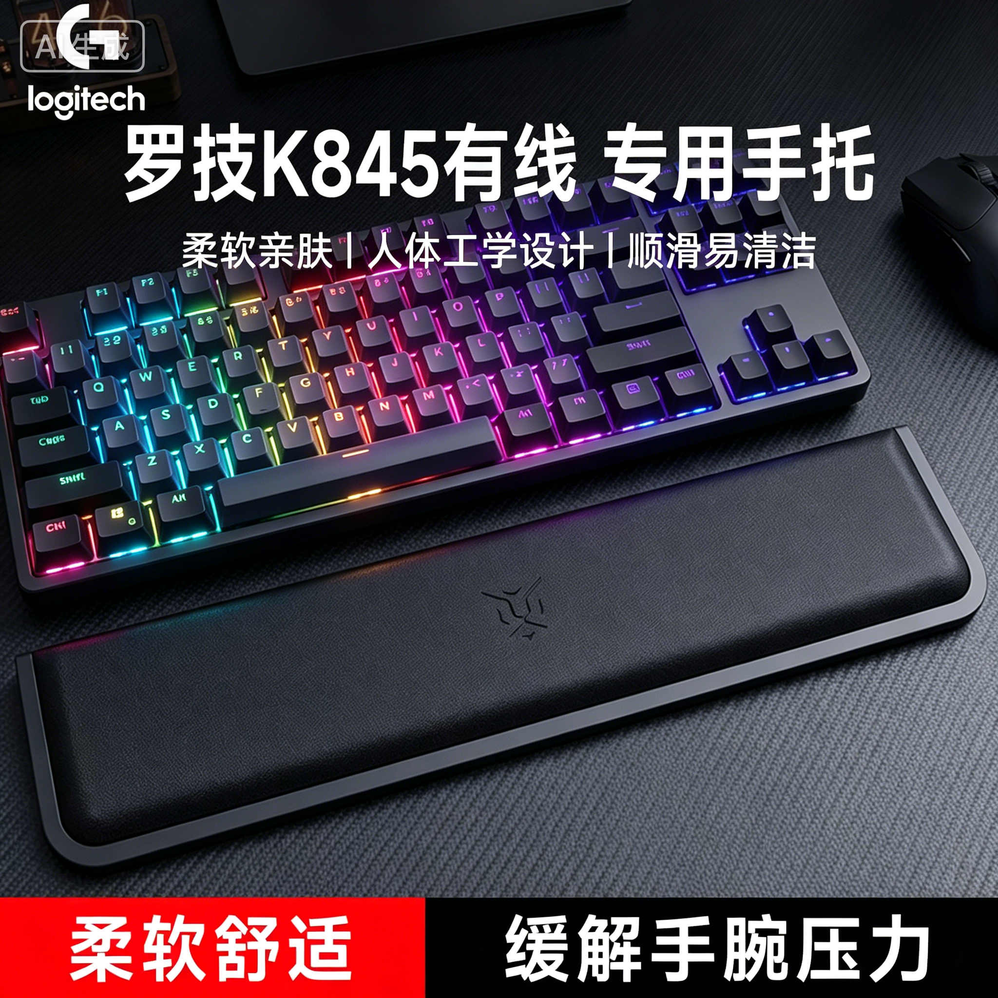 适用罗技K845有线键盘手托手腕垫游戏专用办公记忆棉护腕掌托