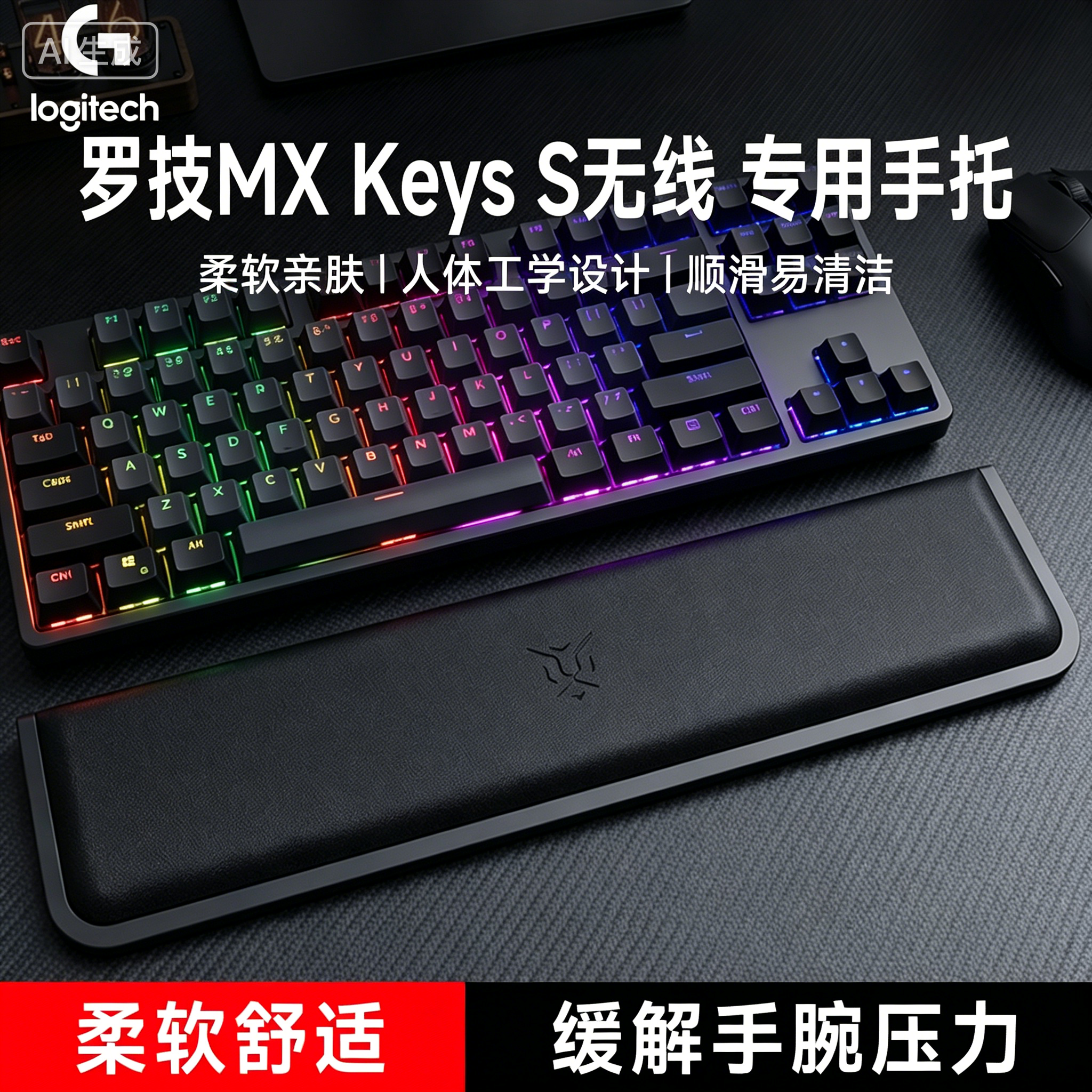 适用罗技MX Keys S无线键盘手托手腕垫游戏专用记忆棉护腕掌托