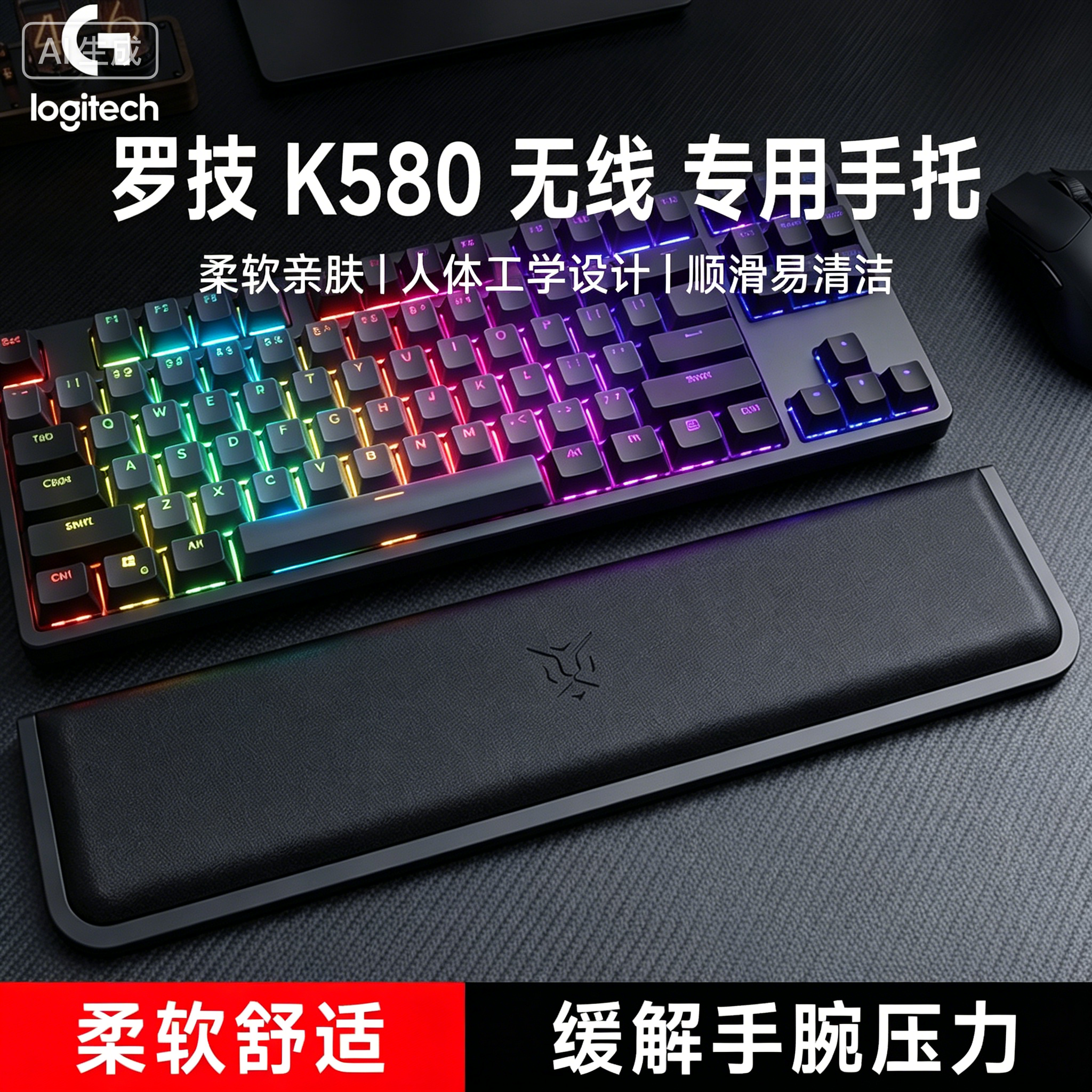 适用罗技 K580 无线键盘手托游戏专用手腕托办公室护腕垫一体式