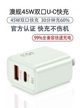 澳规充电头PD45W新西兰澳洲适用三星华为iphone16/15苹果14/13/12充电器type-c快充30瓦澳大利亚OPPO八字脚11