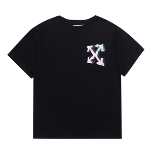 潮牌ins 宽松套头T恤男女情侣款 OFF WILWHIOS文字箭头印花圆领短袖