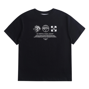 欧洲潮牌off字母箭头印花短袖 ow箭头休闲套头圆领T恤 宽松男女同款