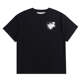 欧洲潮牌off箭头油画印花套头短袖 ow箭头休闲圆领T恤 宽松男女同款