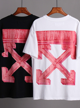 欧美off MATEE油画泼墨箭头ss短袖薄男女情侣款whito半袖t恤潮牌