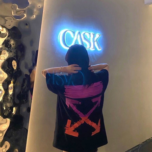 高街潮牌纯棉宽松圆领T恤WHI 马克笔刷漆渐变箭头短袖 OFF 22ss夏季