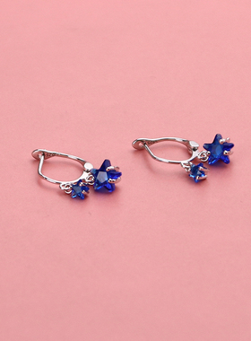 s925纯银蓝色星星耳环女夏季新款ins小众设计高级感耳钉气质耳饰
