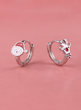 s925银圣诞麋鹿耳扣女气质年味耳环秋冬款适合过年的红色耳钉耳饰