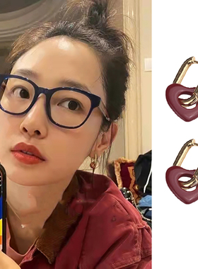 法式复古s925银红色爱心耳环女2024年新款韩国气质网红高级感耳钉