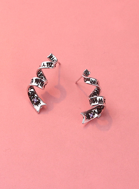 s925银紫色锆石信念缎带耳环小众设计轻奢高级感耳钉冷性风耳饰