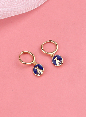 s925银滴釉蓝色猫咪耳圈女2024年新款气质简约精致独特高级感耳扣