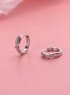 s925纯银镶钻交叉打结耳扣女2024年新款潮耳环轻奢小众耳圈耳饰