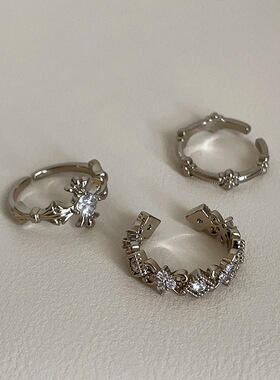 ins风克罗十字架花朵锆石咖金色戒指女个性独特百搭时尚指环戒子