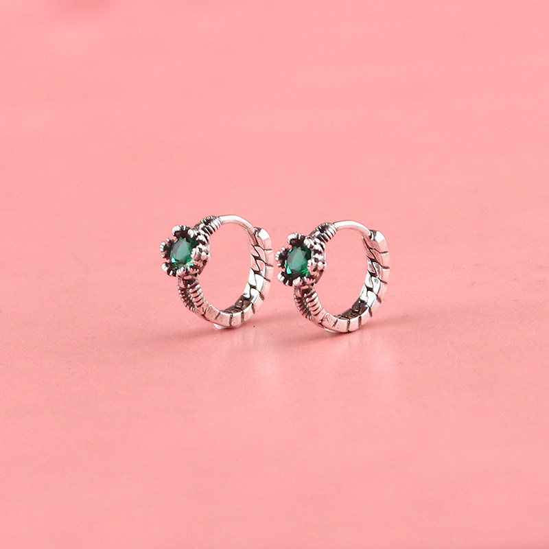 气质港风925银女绿钻复古耳扣