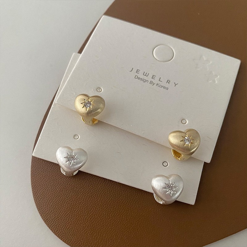 法式s925银针爱心锆石耳钉轻奢