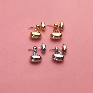 925纯银简约小金豆耳钉女潮小众设计感高级冷性风ins甜酷几何耳环