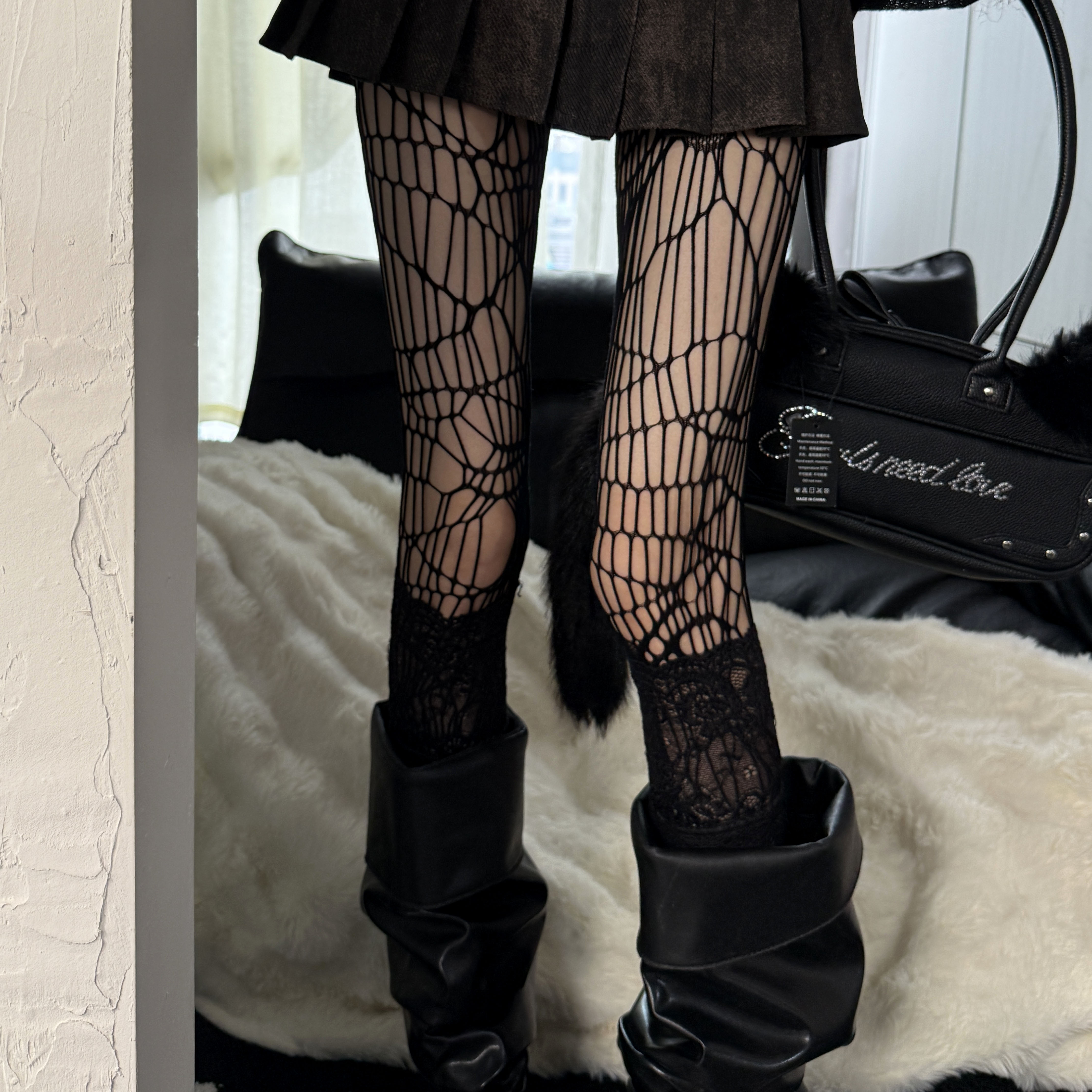 黑色蜘蛛不规则镂空y2k千禧亚文化暗黑辣妹机车鬼马嬉皮士高街