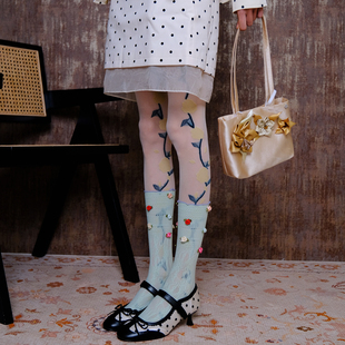 侧蔓青雾集~枝蔓连裤叠浅绿花朵小腿古早昭和Y2K古着感设计千禧风