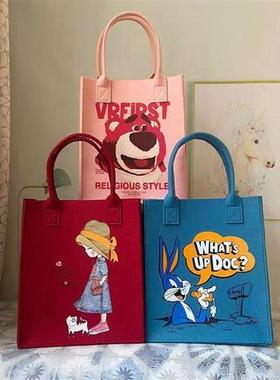 准音网红爆认款高用档超萌可爱毛毡包印9XgFR9Lk花购物袋通[J抖X]