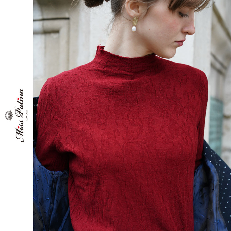提花显瘦MP百搭肌理感毛衣半高领