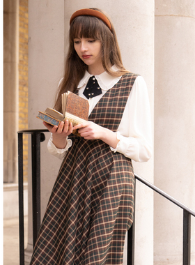 MissPatina原创设计英伦森林学院文艺格子v型修身高腰背心裙早春