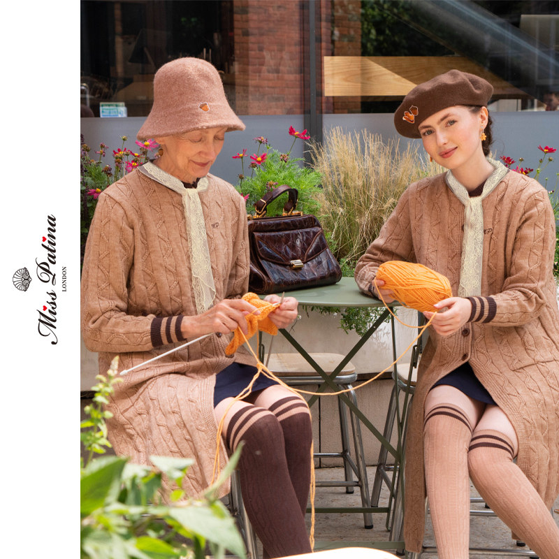 MP复古原创设计 学院风蕾丝领巾麻花长款针织开衫毛衣秋季新品