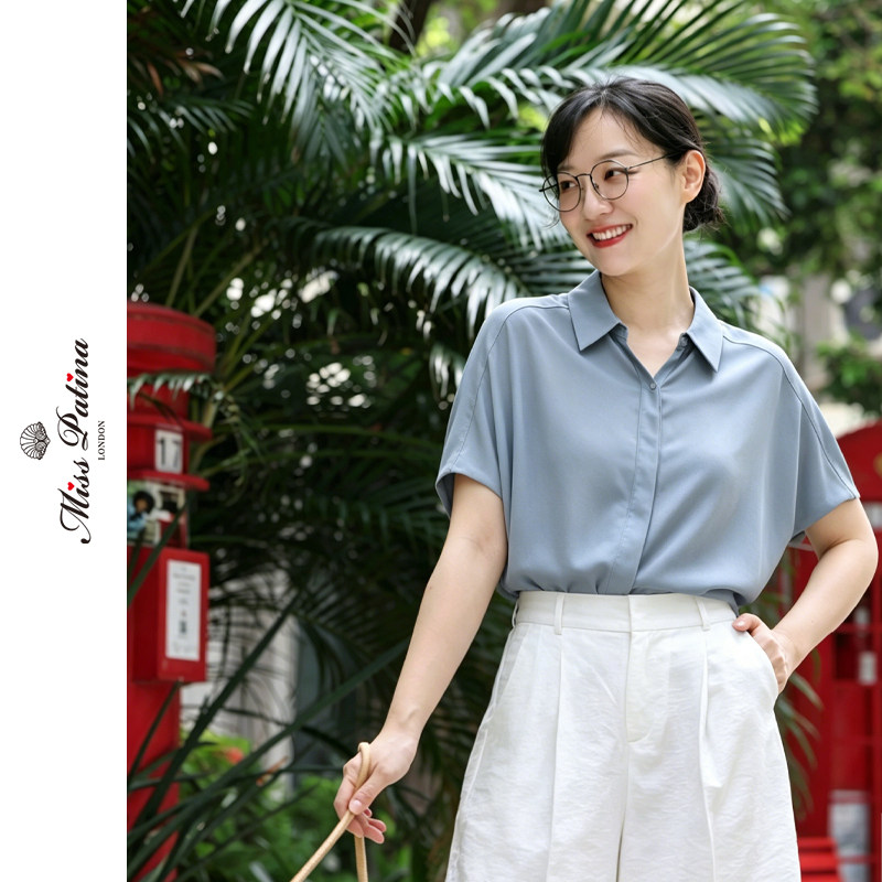 夏季通勤铜氨丝短袖宽松衬衫女
