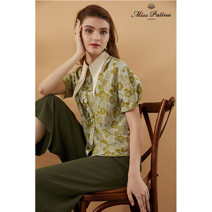 MP英伦复古原创 衬衣 古典暗花小精灵领子优雅通勤知性短袖