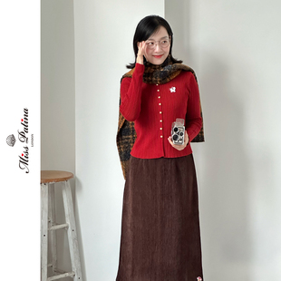 MP复古设计 可爱胡须猫螺纹针织开衫毛衣雪尼尔半裙套装