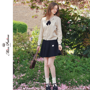 MP学院海军风文艺简约针织开衫+胡须猫针织半裙