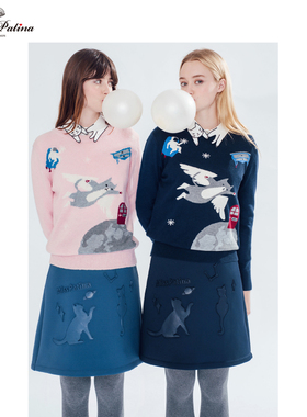 MissPatina英伦复古原创设计 甜美天使猫长袖针织上衣