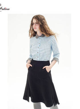 Miss Patina 英伦复古知性优雅 气质纯色夏季雪纺高腰A字半裙