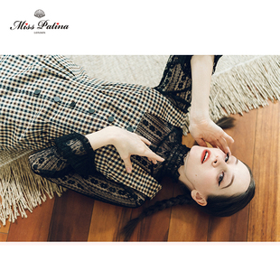 MP英伦复古原创设计 赫本风复古格子优雅气质背心吊带显瘦连衣裙