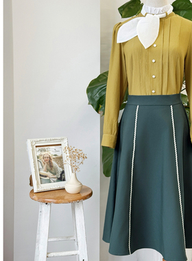MP英伦复古墨绿色A字裙百搭中长款半身裙显瘦秋季新款