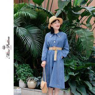 MP森系度假风文艺小狐狸刺绣纯棉牛仔蓝宽松版连衣裙柔软舒适