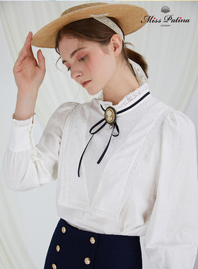 Miss Patina英伦复古原创 爱德华情书全棉知性翻领古典长袖上衣